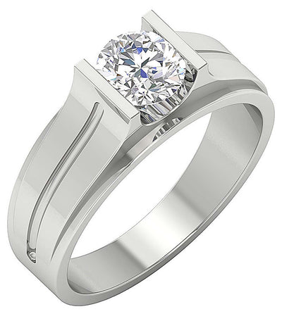Natural Diamond Men Solitaire Engagement Ring I1 G 1.00 Ct Bar Set 14k White Gold 7.50 MM