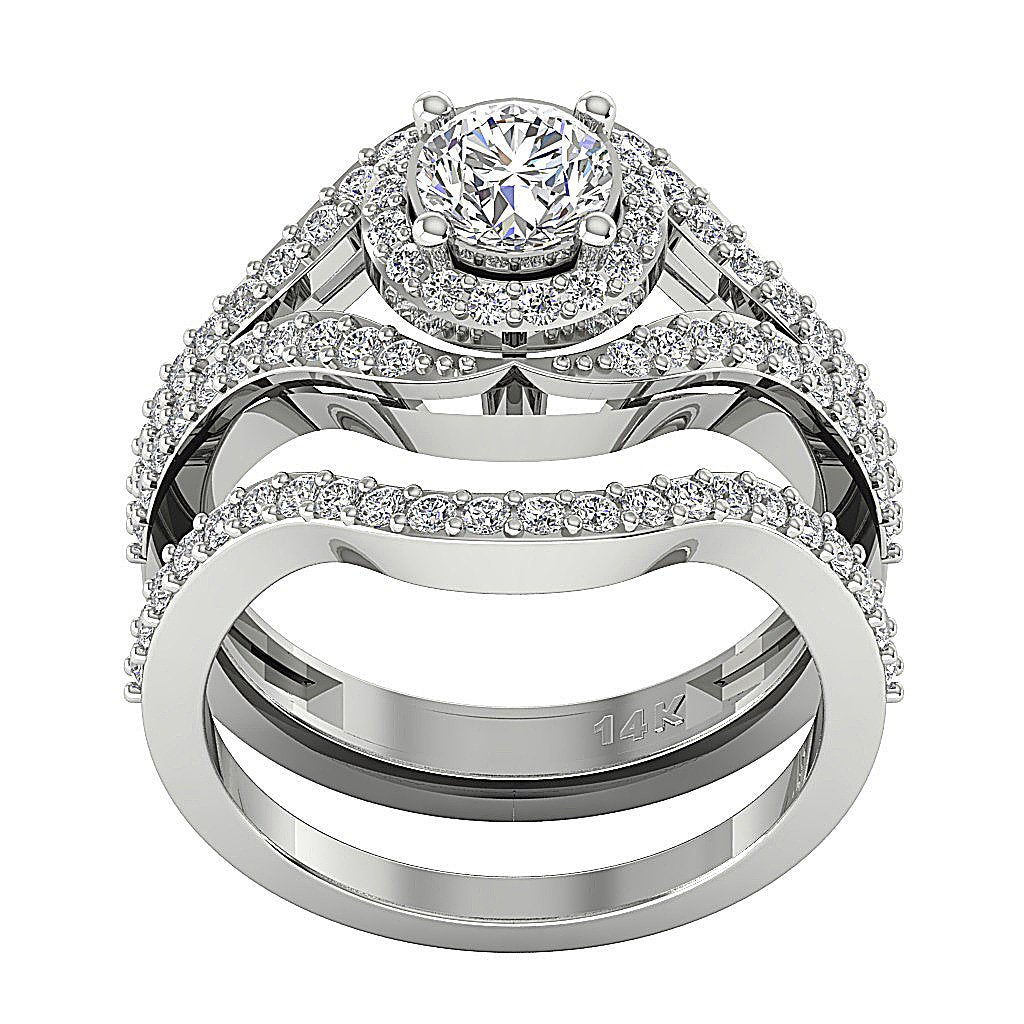Designer Split Shank Halo Solitaire Wedding Ring SI1 G 1.70 Carat Natural Diamond