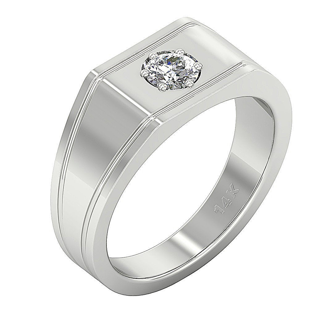 Genuine Diamond 14k Solid Gold SI1/I1 G 0.30 Ct Men Solitaire Wedding Ring Prong Set 8.95 MM