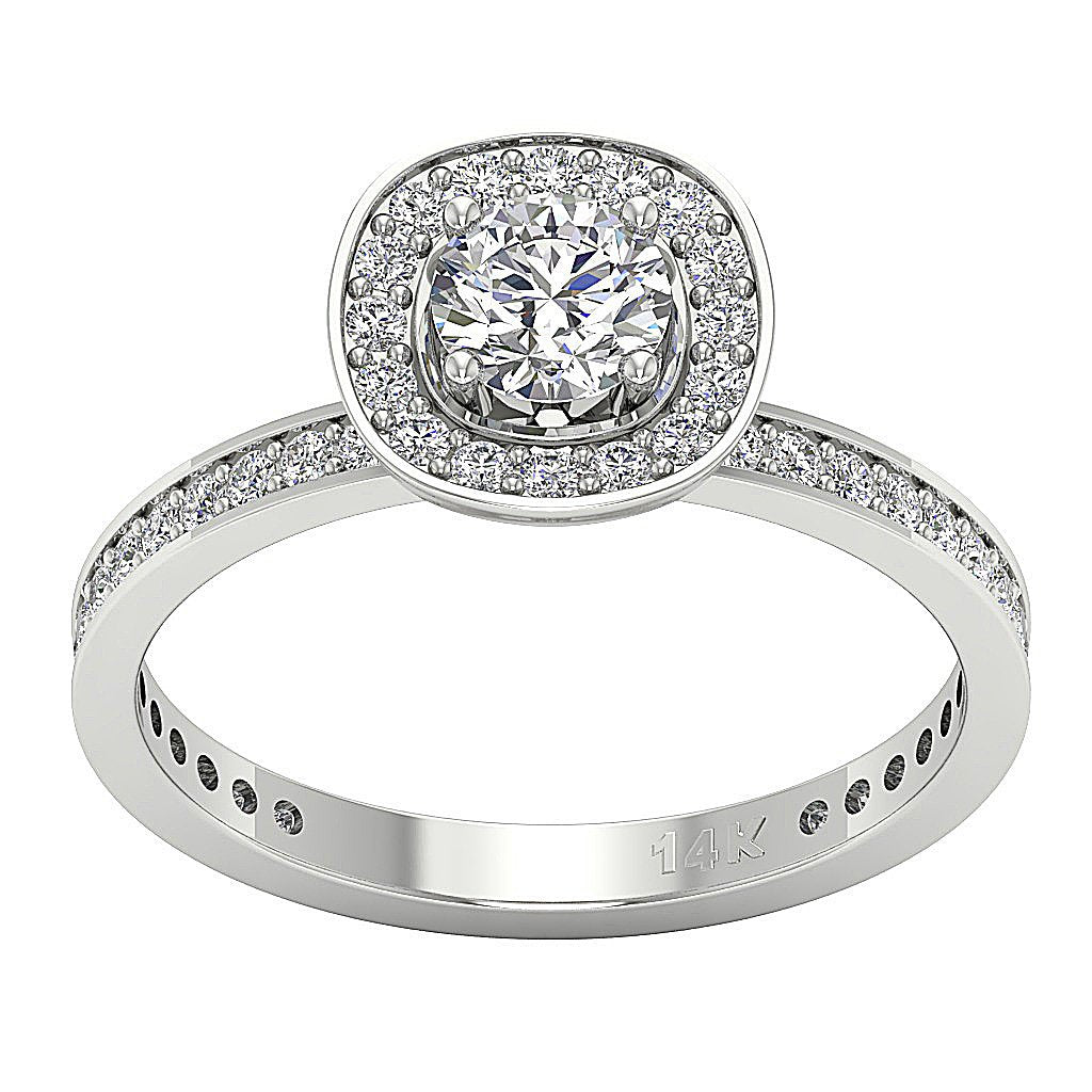 14k Two Tone Gold Halo Solitaire Wedding Ring Genuine Diamond I1 G 1.40 Ct Prong Pave Set