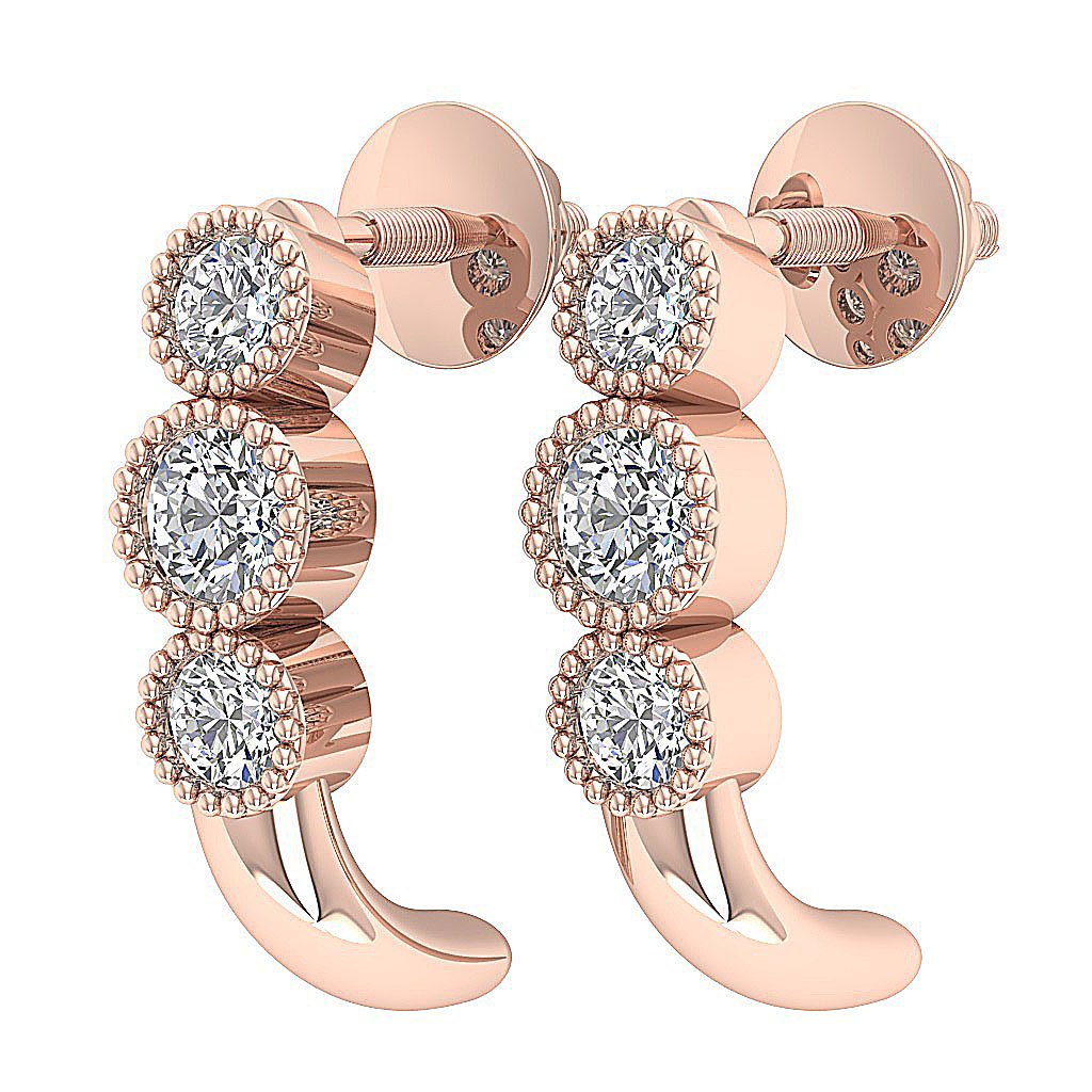 Natural Diamond Fashion Milgrain Engagement Earrings VS1/SI1/I1 G 0.55 Ct 18k/14k White Gold Bezel Set