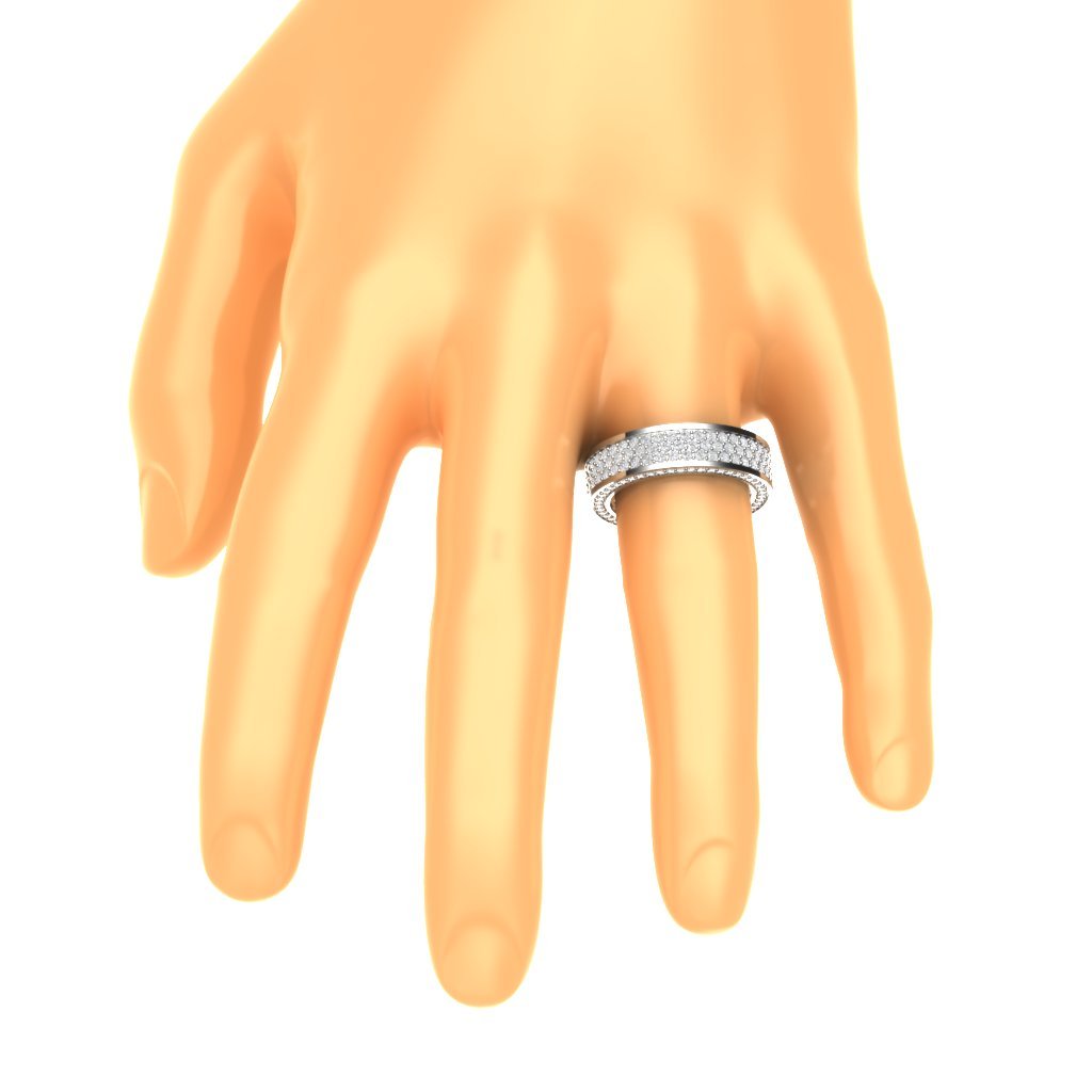 SI1 G 3.25 Ct 14k White Yellow Rose Gold Genuine Diamond Triple Row Eternity Wedding Ring Prong Set