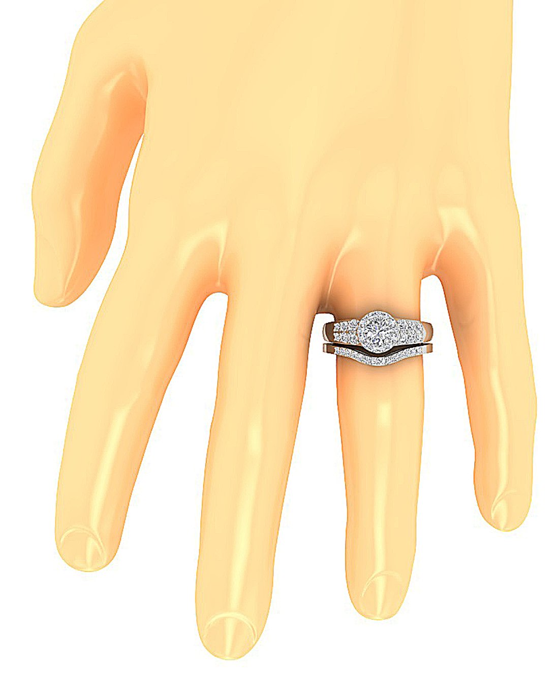 Gold Halo Wedding Band Sets For Womens I1 G 1.55 Ct Natural Diamond