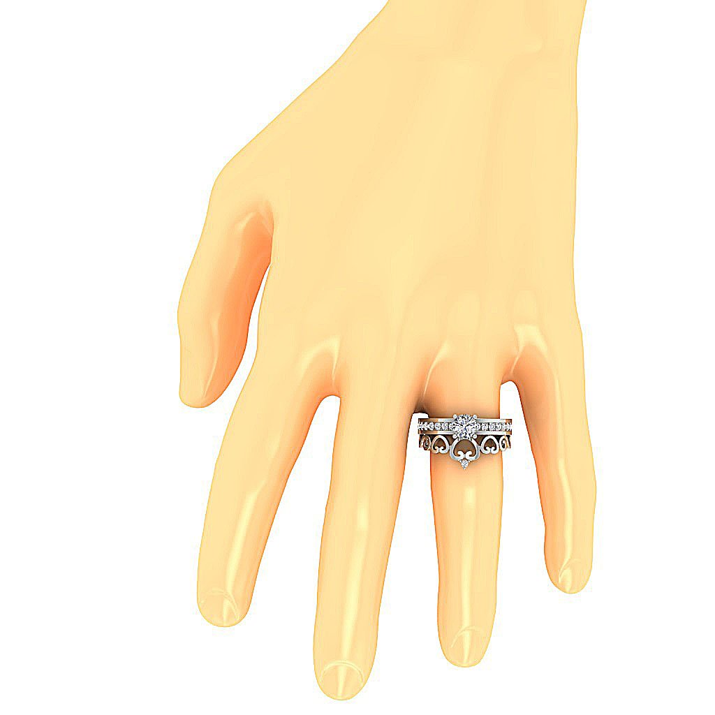 Crown Bridal Anniversary Ring 14K Solid Gold Prong Set SI1 G 1.30 Ct Round Diamond 12.35 MM