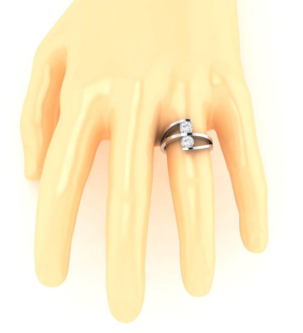 Forever Us Two-Stone Solitaire Anniversary Ring 14k Solid Gold I1 G 1.01 Ct Round Diamond Bar Set