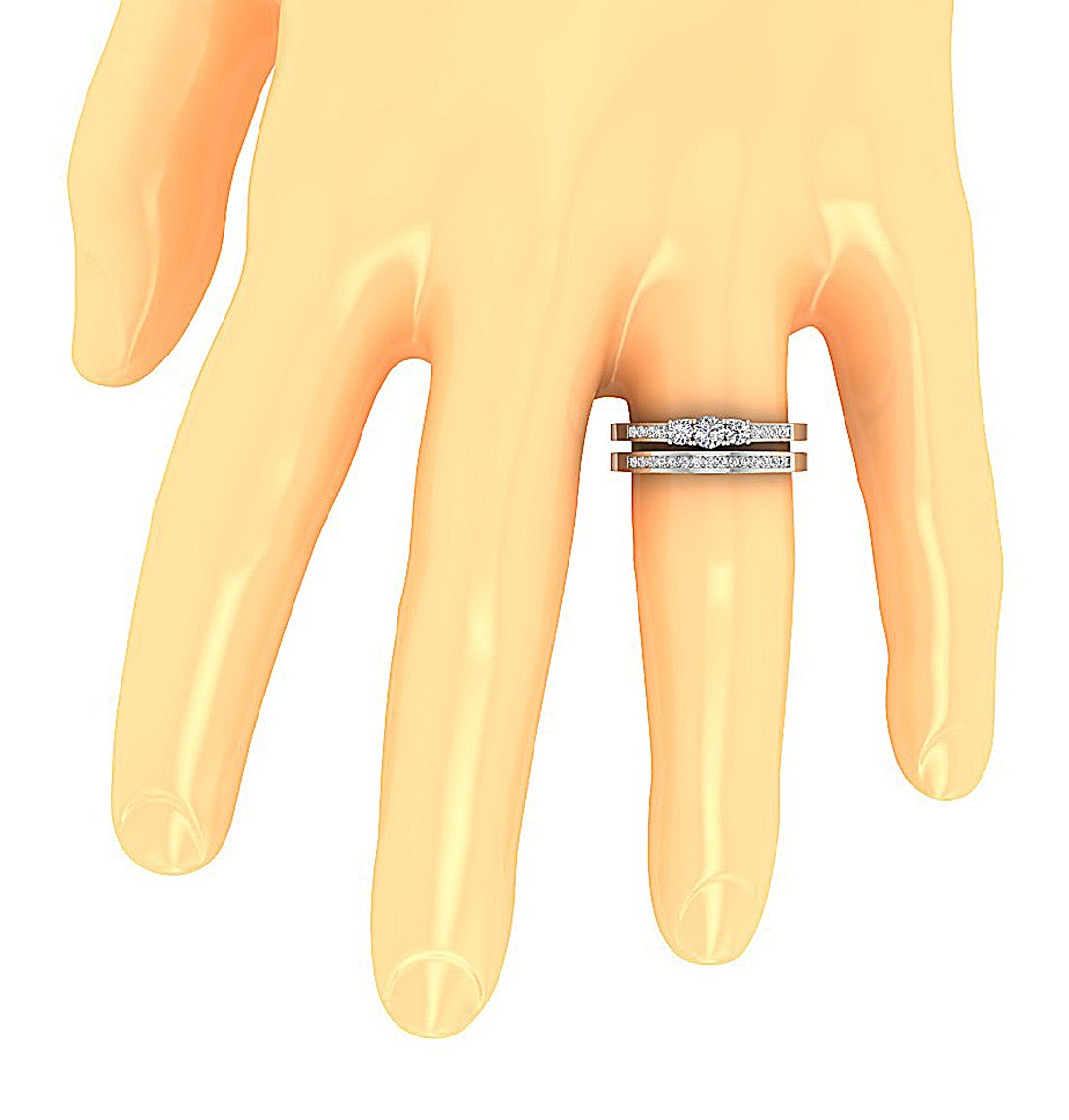 Genuine Diamond 14K Solid Gold Three Stone Bridal Wedding Ring Prong Set I1 G 0.65 Ct 5.95 MM