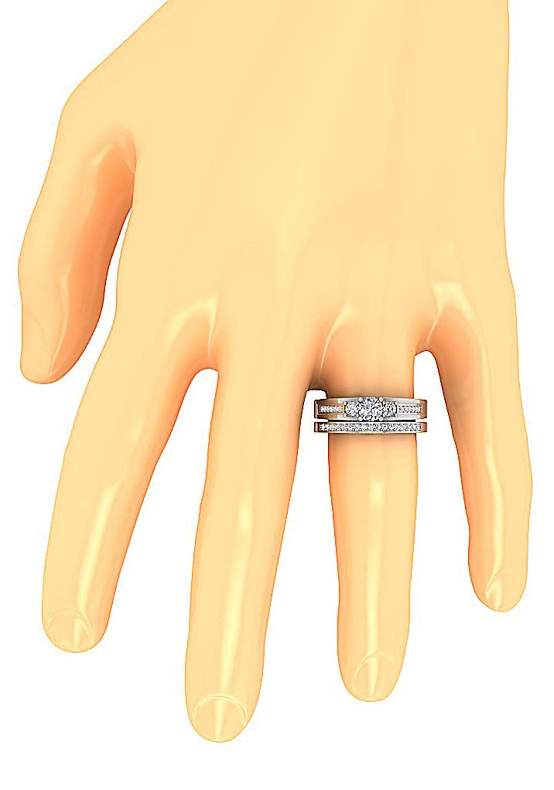 Three Stone Bridal Ring Set SI1 G 1.30 Ct Natural Diamond 14K Gold 7.00 MM