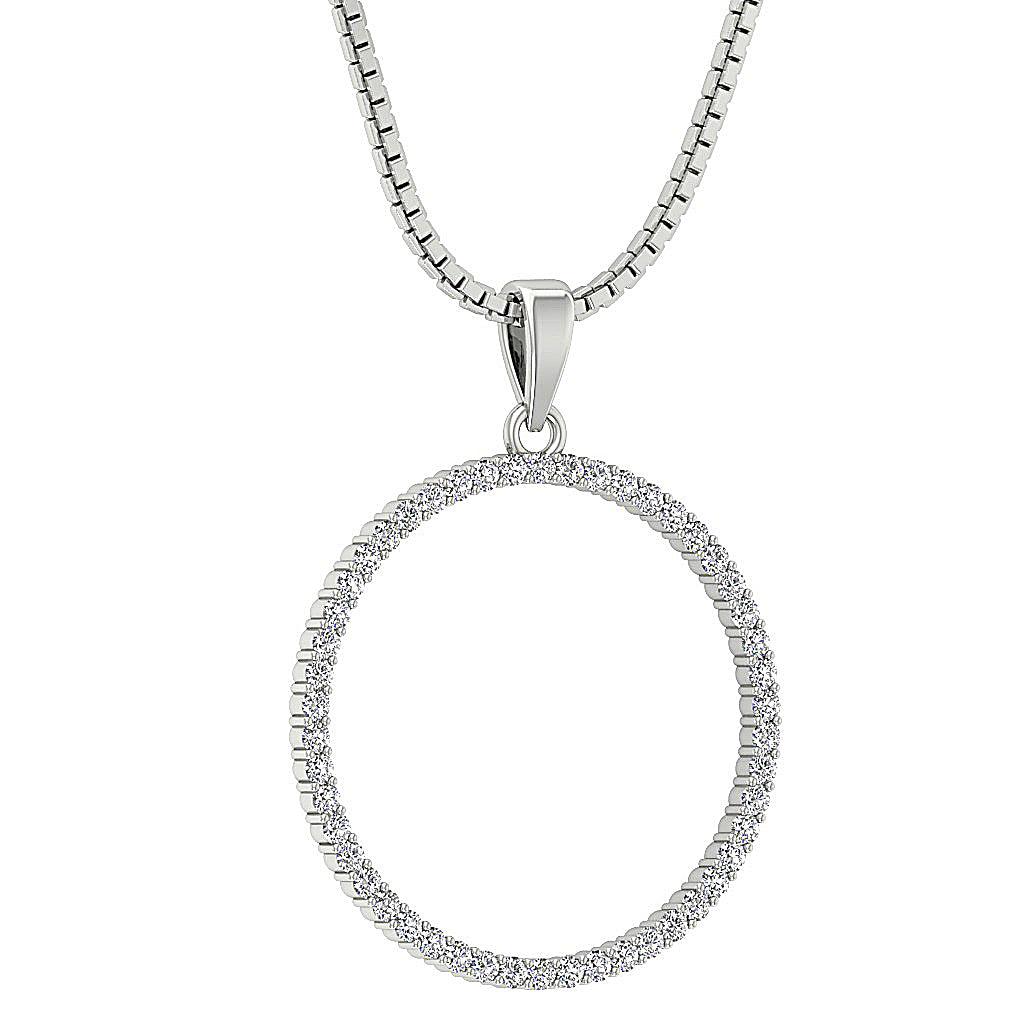 The Kairo Natural Diamond Appraisal 14k Solid White Gold Circle Pendant Necklace With Chain