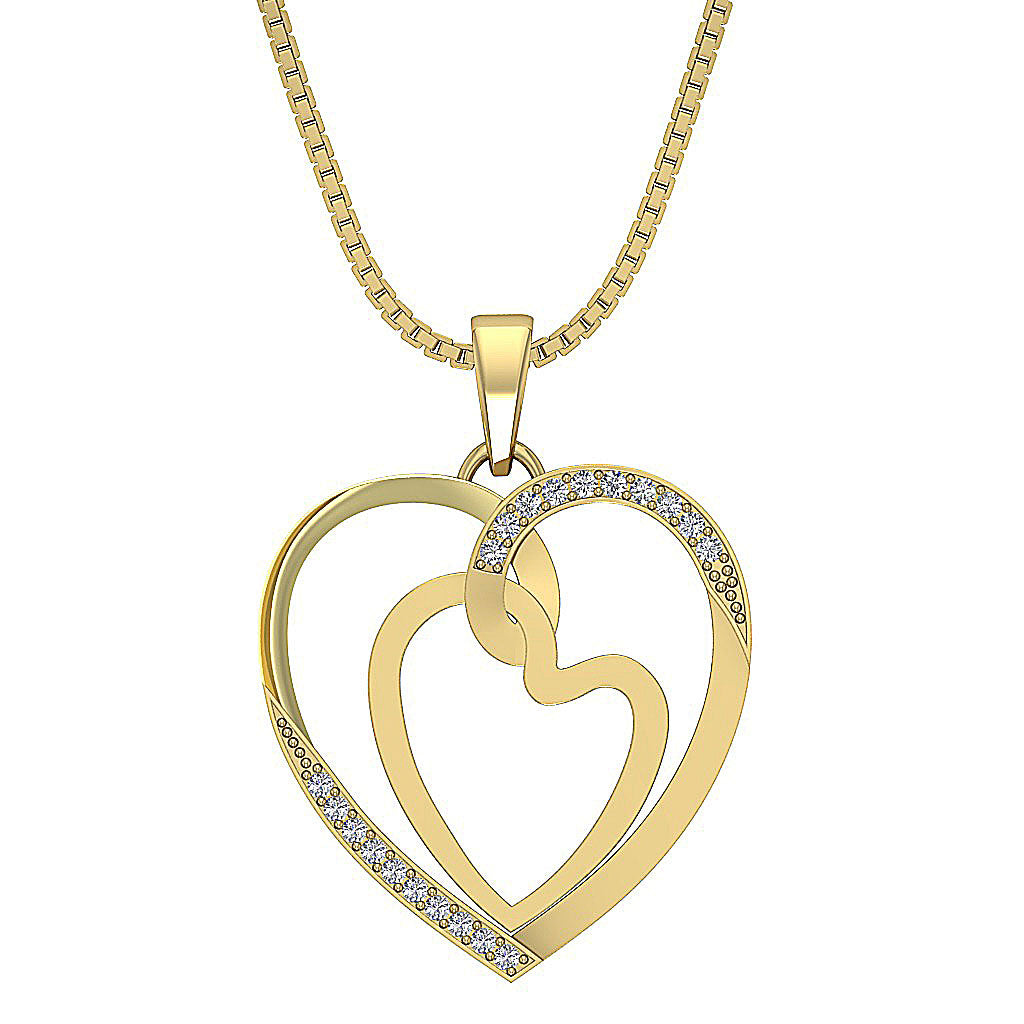 The Wilder Double Heart Pendant Necklace Natural diamond 14K Solid Rose Gold