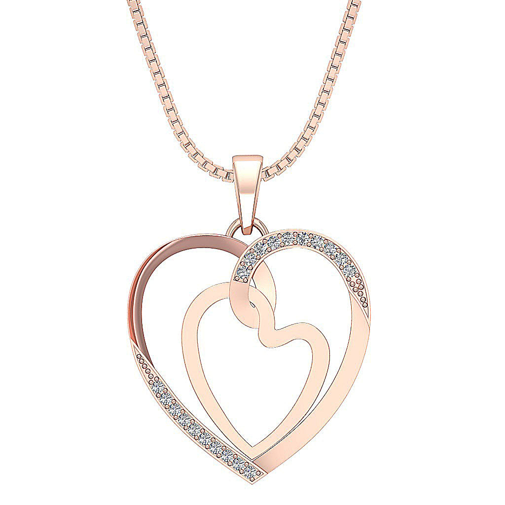 The Wilder Double Heart Pendant Necklace Natural diamond 14K Solid Rose Gold