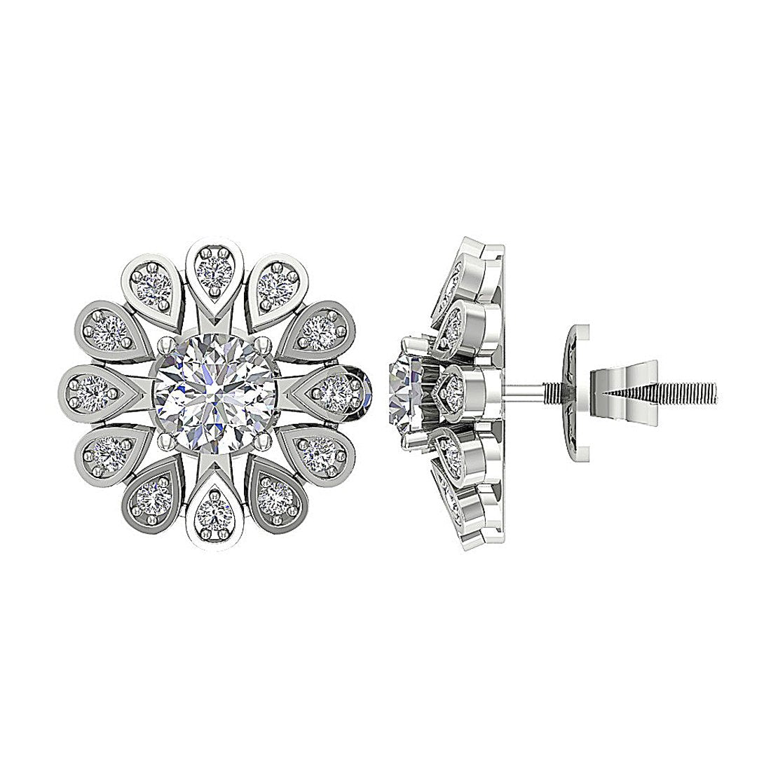 I1 G 2.10 Ct Natural Diamond 14k Solid Gold Removable Jacket Studs Earrings Set