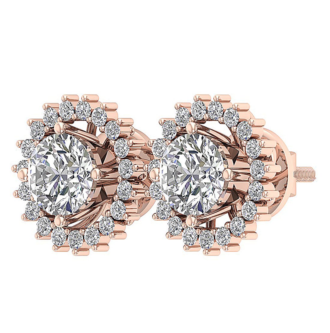 Removable Jacket Studs Earrings Set 14k Solid Gold Round Diamond I1 G 2.10 Ct