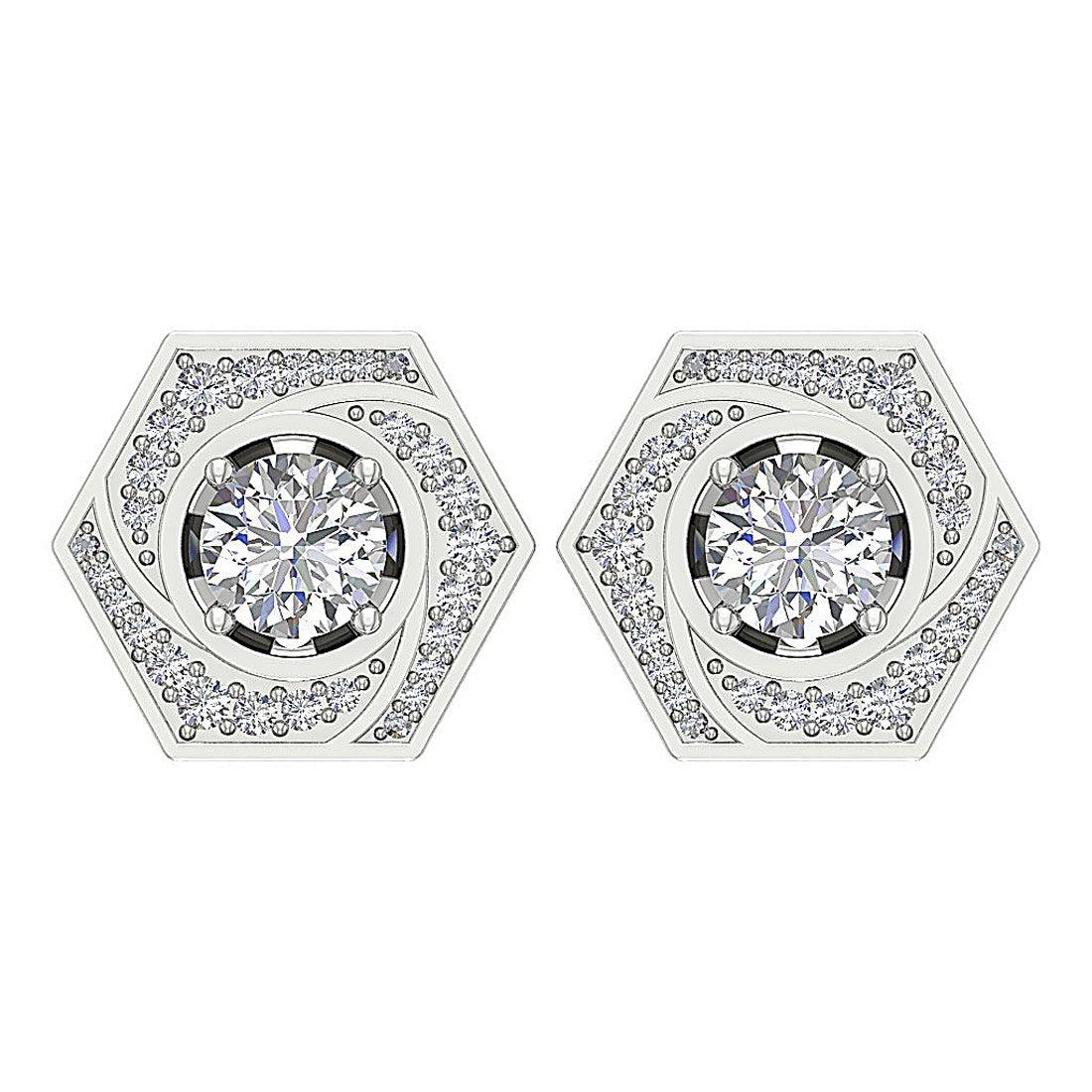 14k Solid Gold Round Diamonds I1 G 2.11 Ct Removable Jacket Studs Earrings Set