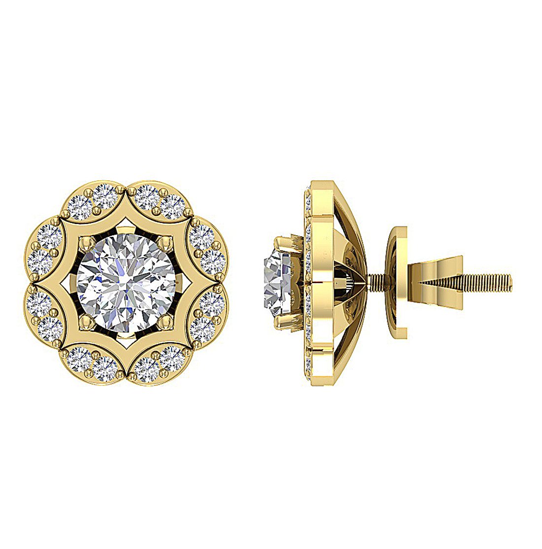 I1 G 2.11 Ct Natural Diamonds 14k Solid Gold Removable Jacket Studs Earrings Set