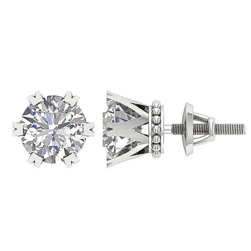 SI1/I1 G 1.10 Ct Round Diamond 14k Solid Gold Designer Solitaire Studs Earrings