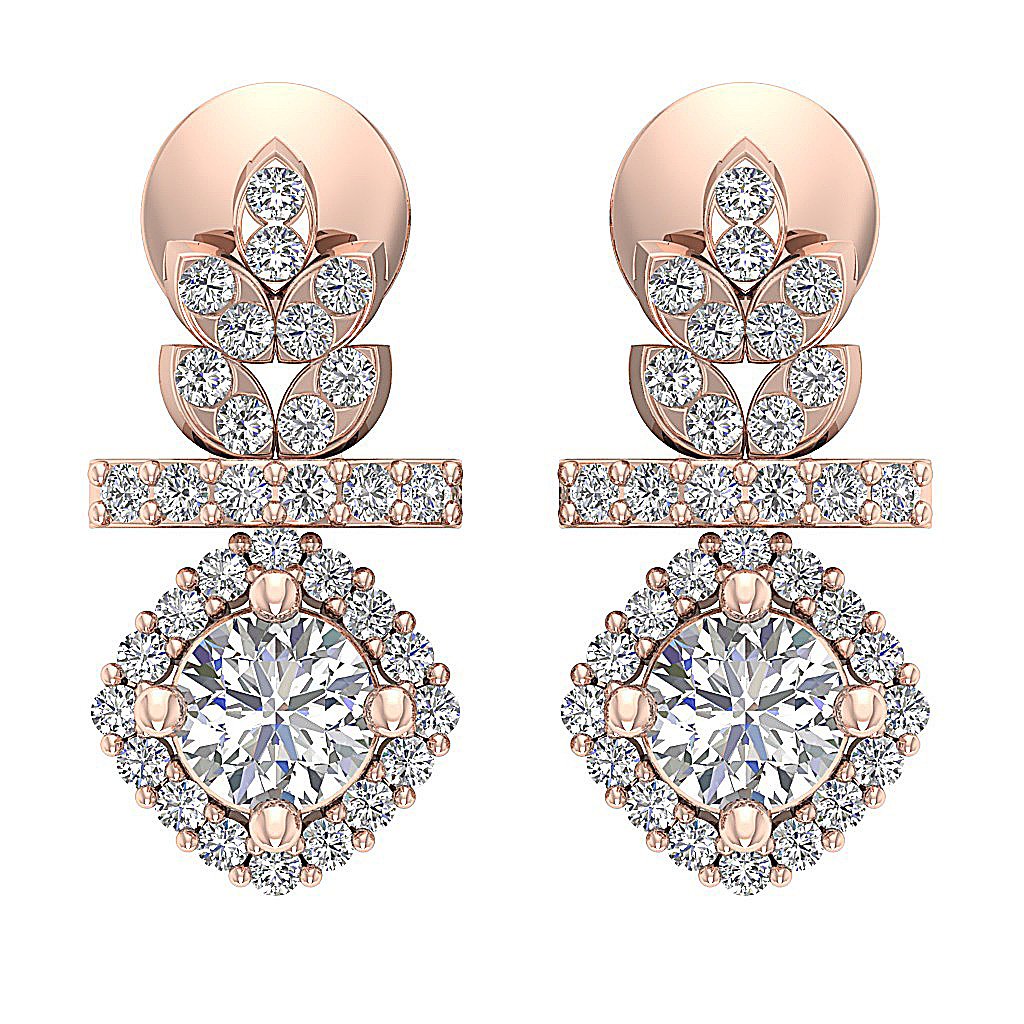 18k/14k Rose Gold Chandelier Anniversary Earring Round Diamond SI1/I1 G 0.85 Ct Prong Set