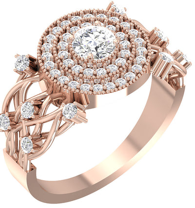 Diamond Milgrain Solitaire Halo Engagement Ring For Women I1 G 1.10 Carat 14K White Gold