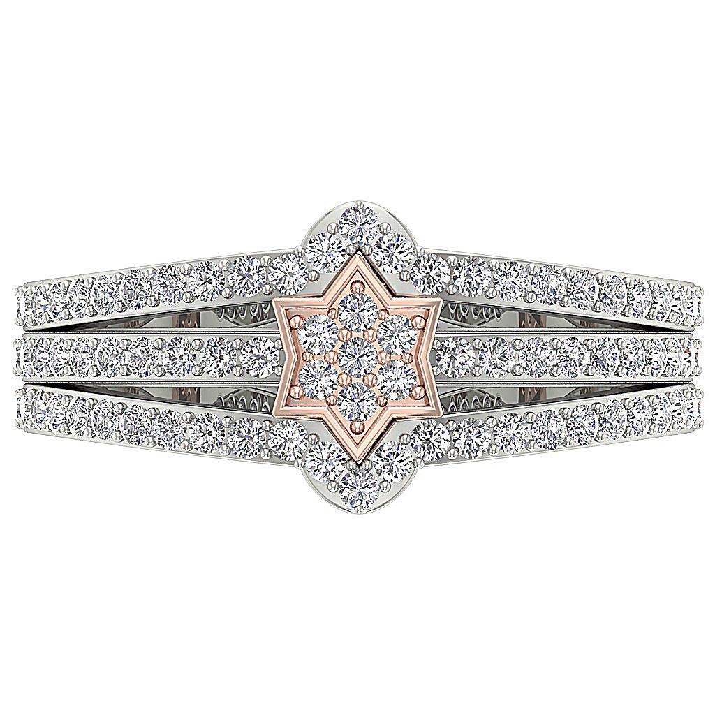 2 Tone Engagement Fashion Diamond Ring 14K Solid Gold SI1 G 0.85 Ct 10.00 MM