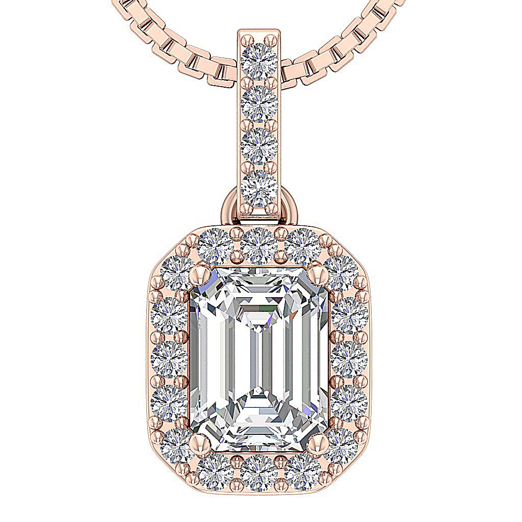 Halo Cluster Pendant I1 H 1.10 Ct Emerald Round Diamond 14k Solid Gold