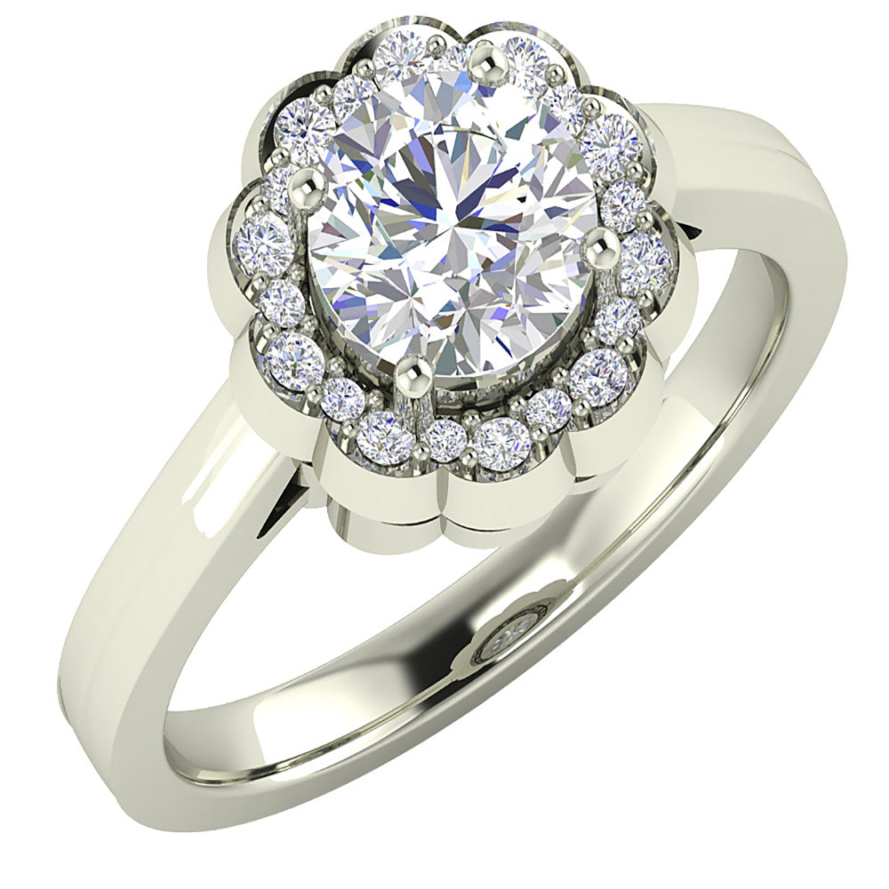 Flower Solitaire Halo Engagement Ring Prong Set I1 G 1.40 Ct Genuine Round Diamond 14K Yellow Gold Appraisal