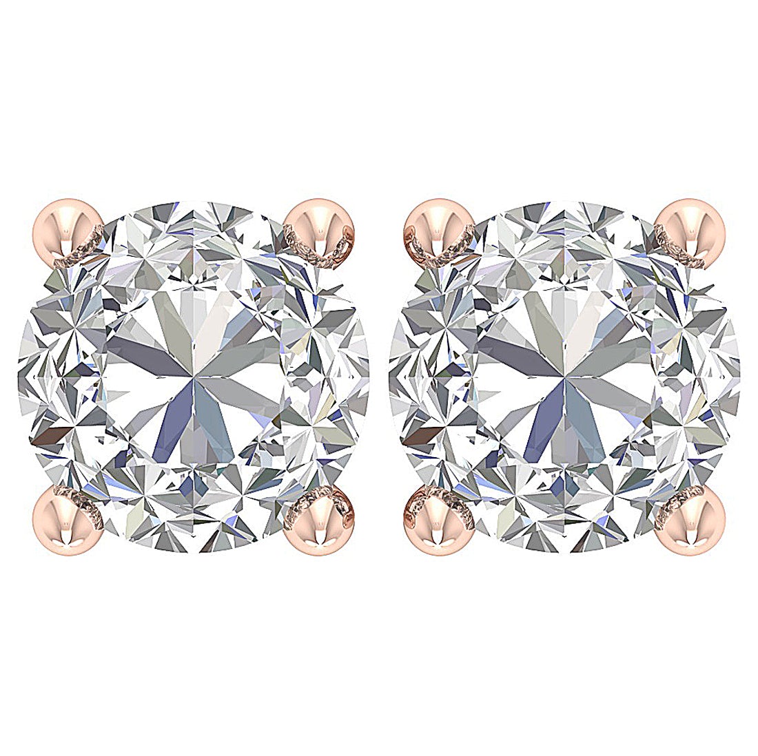 Solitaire Lab Grown Diamond 14k Solid Gold Studs Earrings For Women 4 Prong Set