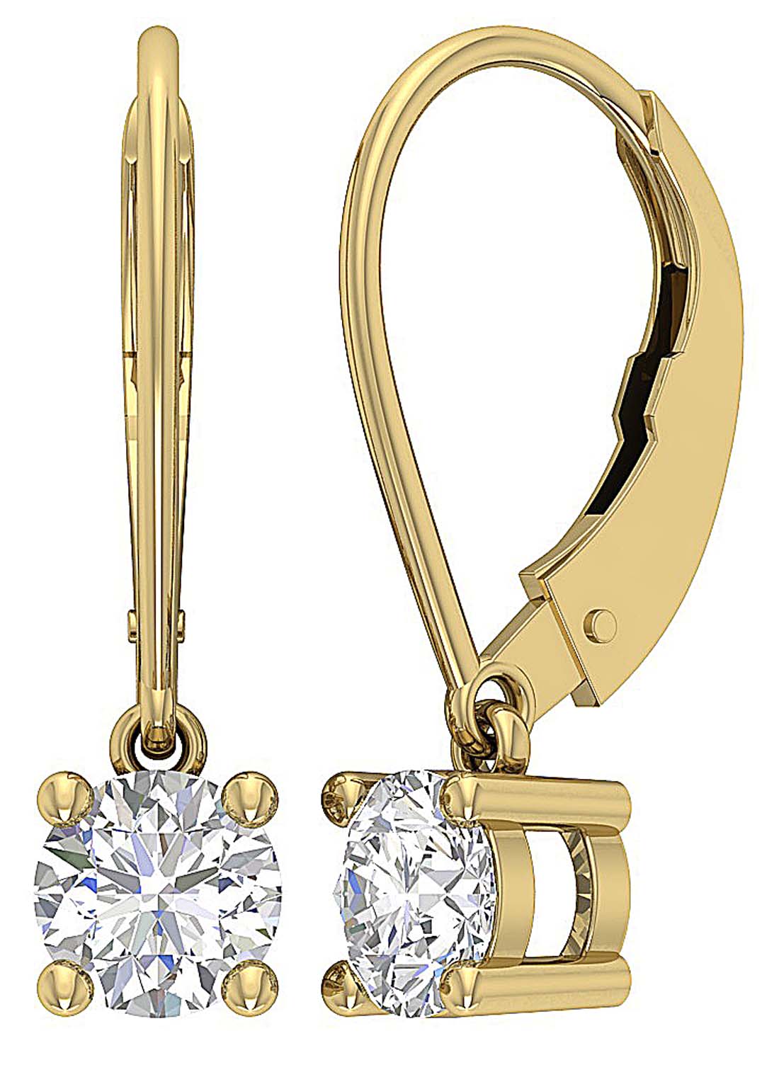 Lever Back Solitaire Stud Earring VS F 0.50-1.00 Ct 14kYellow Gold Round Diamonds