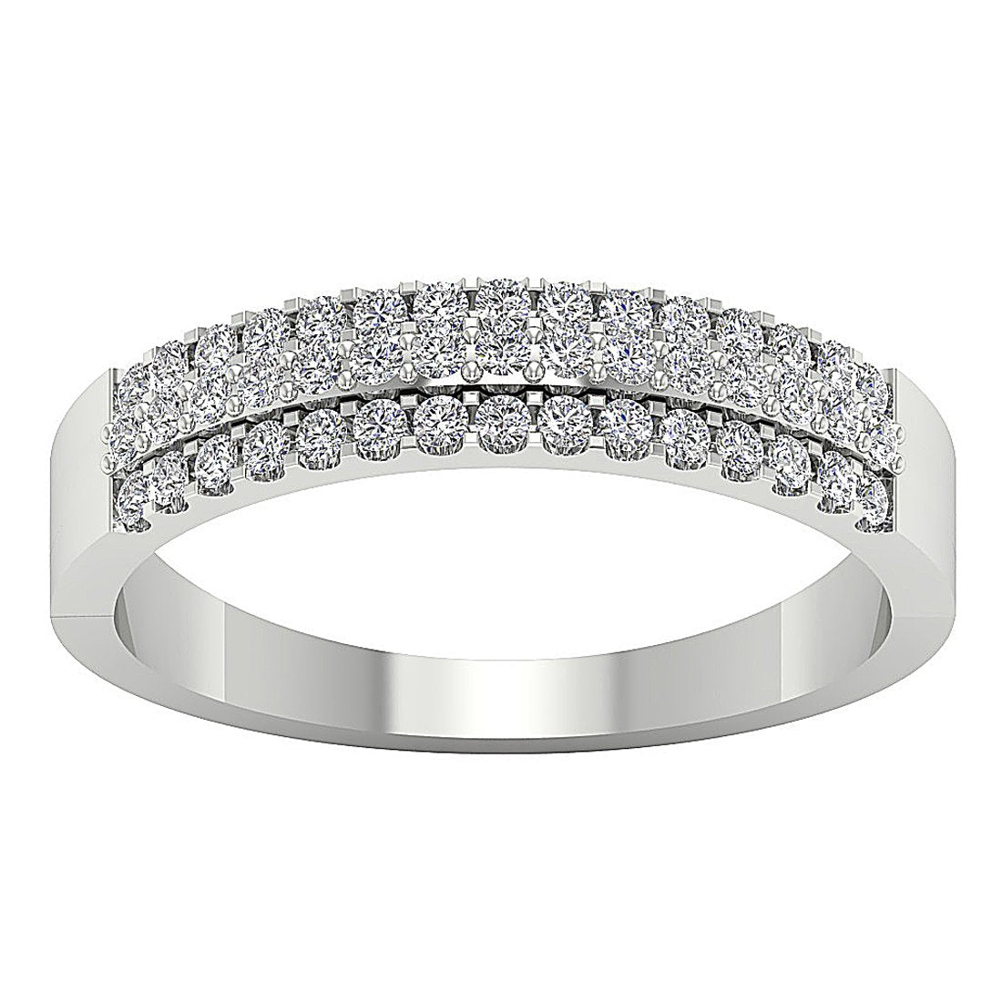 3 Row Wedding Ring I1 G 0.50 Ct Round Diamond 14K White Yellow Rose Gold 4.35MM