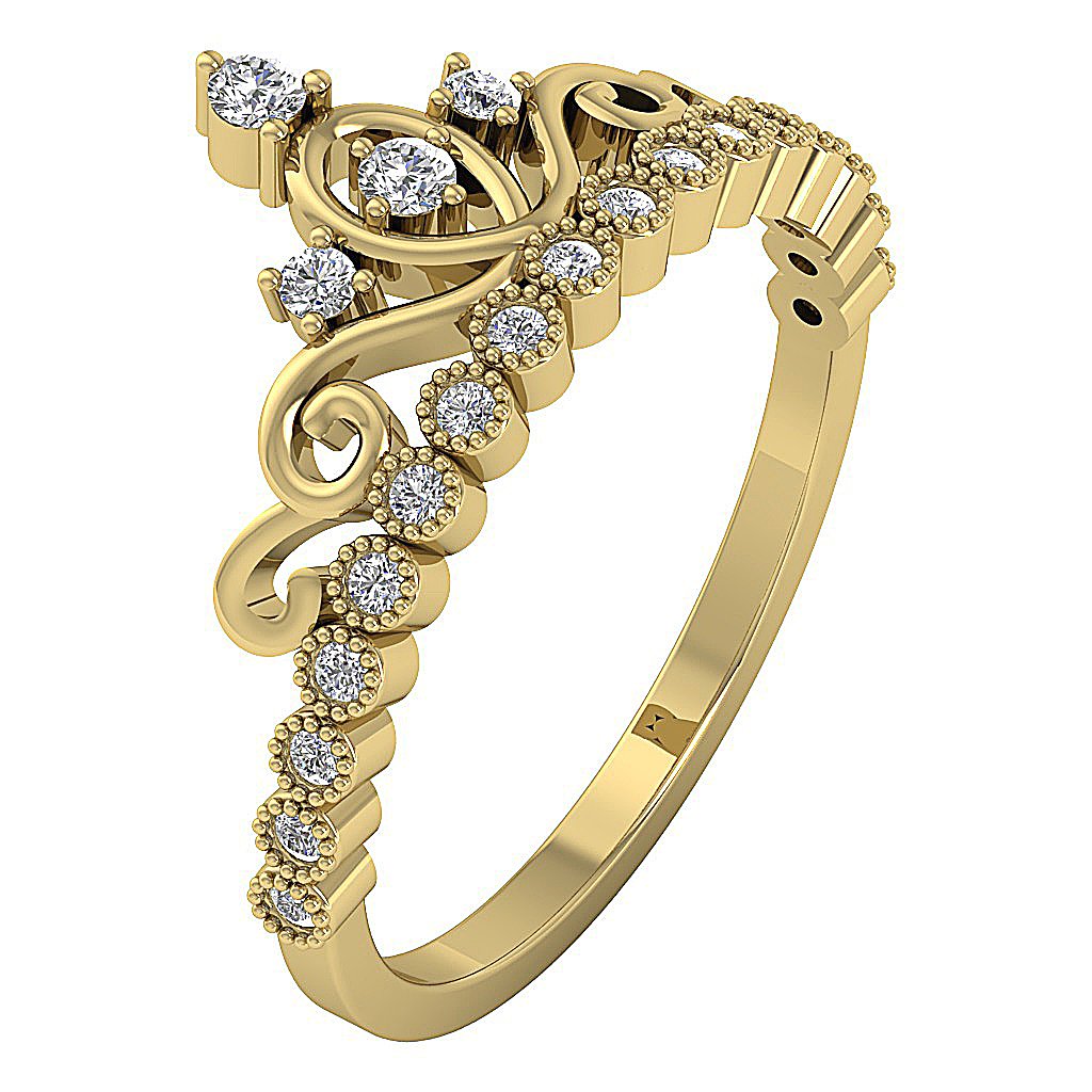 Prong Bezel Set Crown Genuine Diamond Wedding Ring SI1 G 0.35 Ct 14k Solid Gold 10.50MM