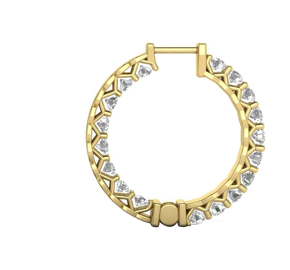 Natural Diamond Inside Outside Hoop Engagement Earring VVS1 E 0.55Ct 18k White Gold Prong Set