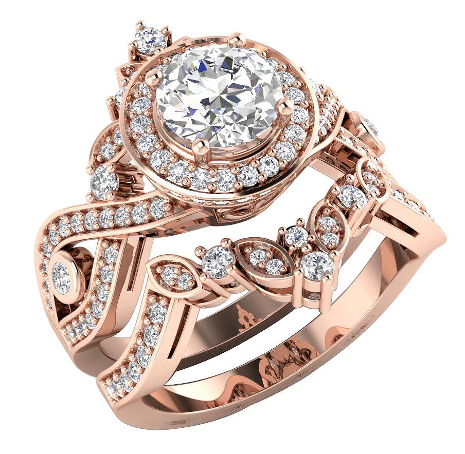 Wedding Bands For Round Halo Setting I1 G 2.00 Ct Genuine Diamond 14k Gold