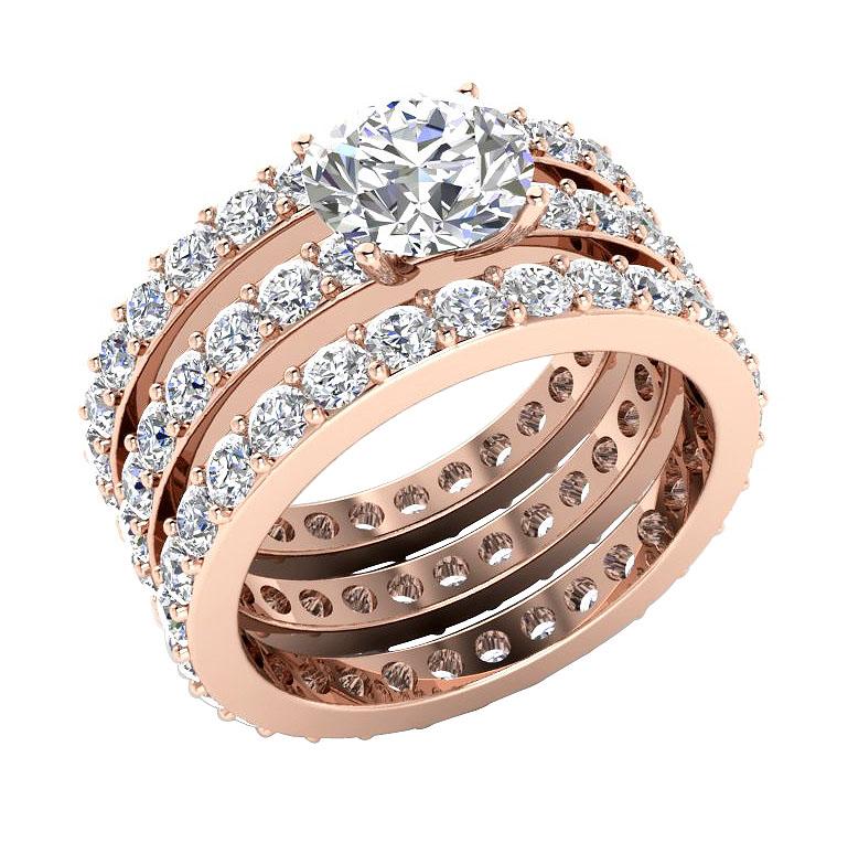 3 Piece Wedding Eternity Ring Sets I1 G 5.00 Ct Round Diamond 14K Yellow Gold 7.00 MM