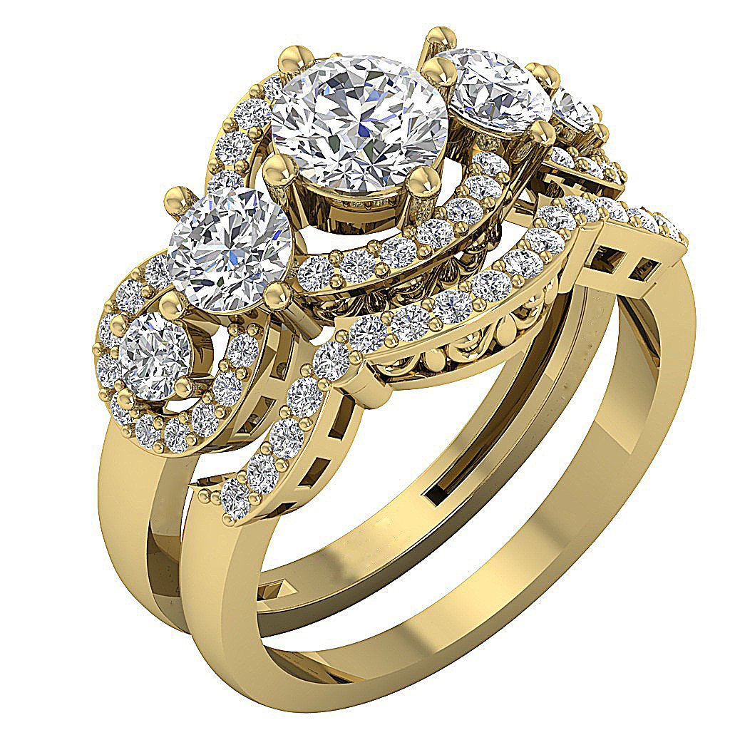 14K Rose Gold Five Stone Bridal Engagement Ring Set I1 G 2.50 Ct Natural Diamond Prong Set