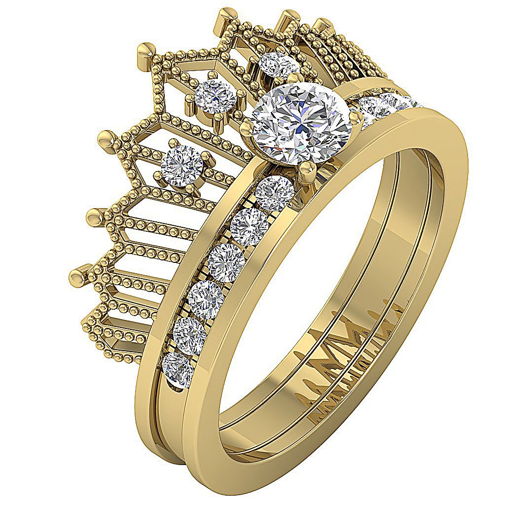 Queen Crown Bridal Anniversary Ring 14K Solid Gold Prong Set SI1 G 1.15 Ct Round Diamond 13.25 MM
