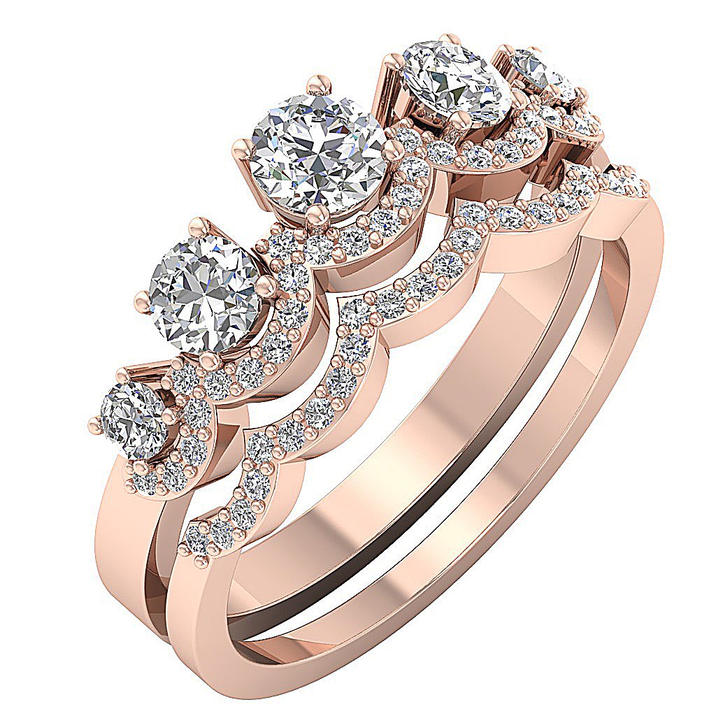 Five Stone Engagement Ring Wedding Band Set 14k Gold I1 G 1.20 Ct Genuine Diamond