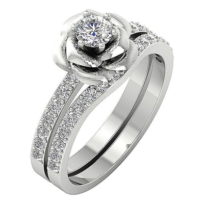 Flower Engagement Ring Wedding Band Set I1 G 1.10 Ct Natural Diamond 14K Gold