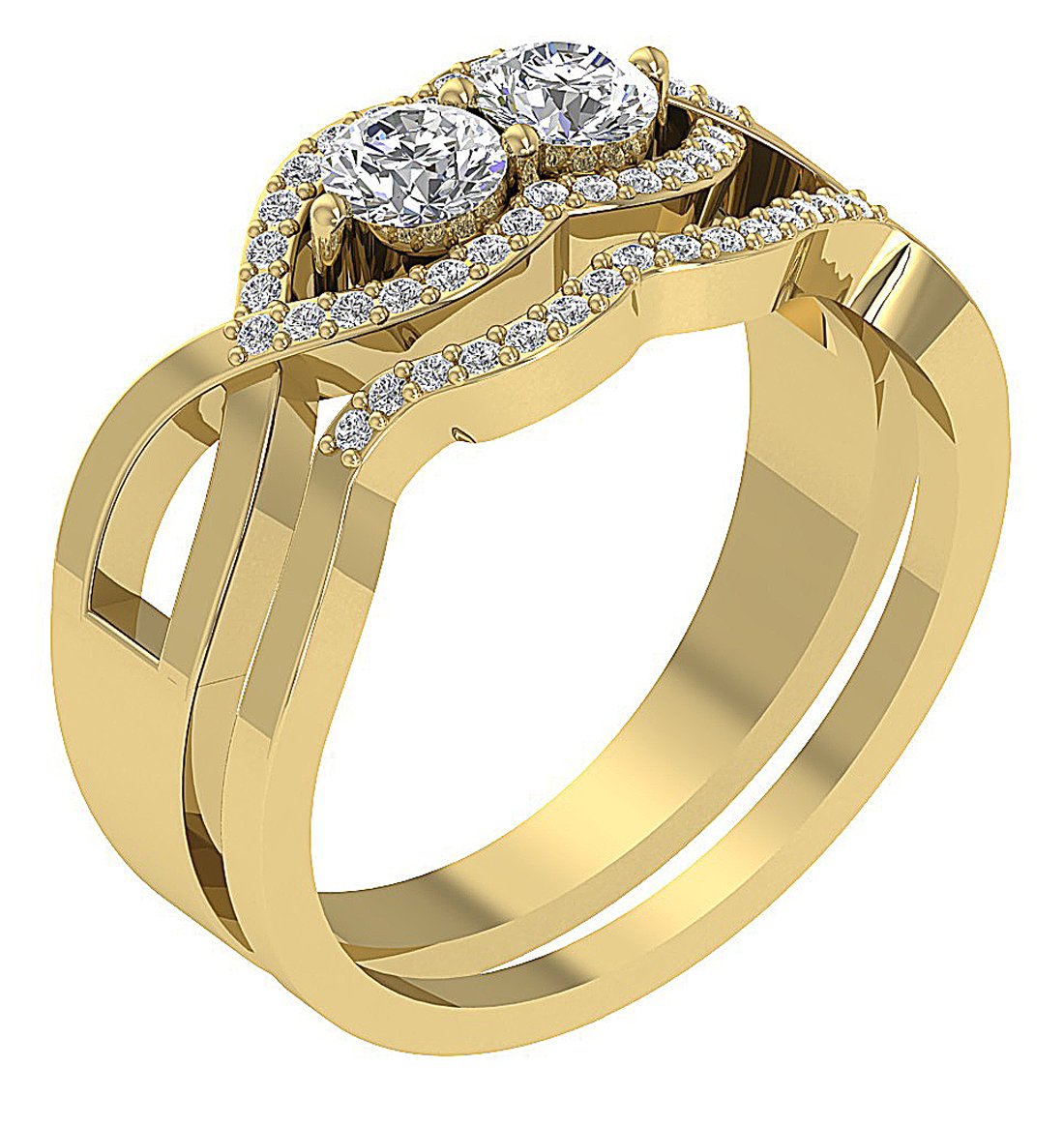 2 Stone Engagement Ring And Wedding Band Set Gold I1 G 0.80 Carat Natural Diamond Prong Set