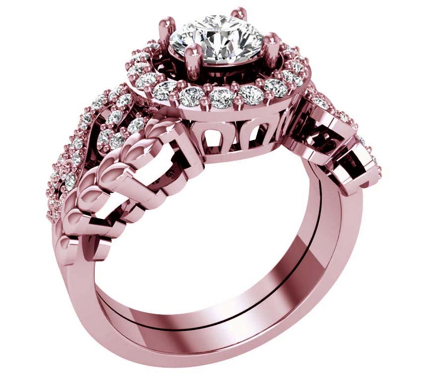 Designer Bridal Halo Ring Set I1 G 1.60 Ct Genuine Diamond 14K White Yellow Rose Gold