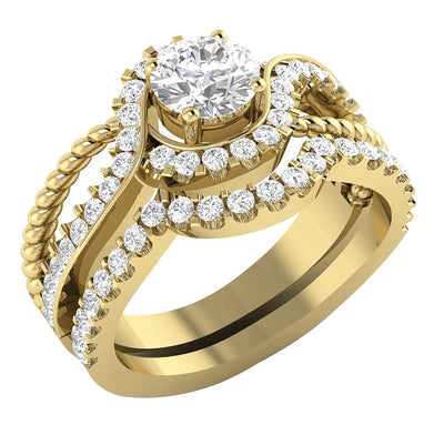 Split Shank Bridal Wedding Ring Set SI1 G 1.75 Carat Natural Diamonds 14K Solid Gold