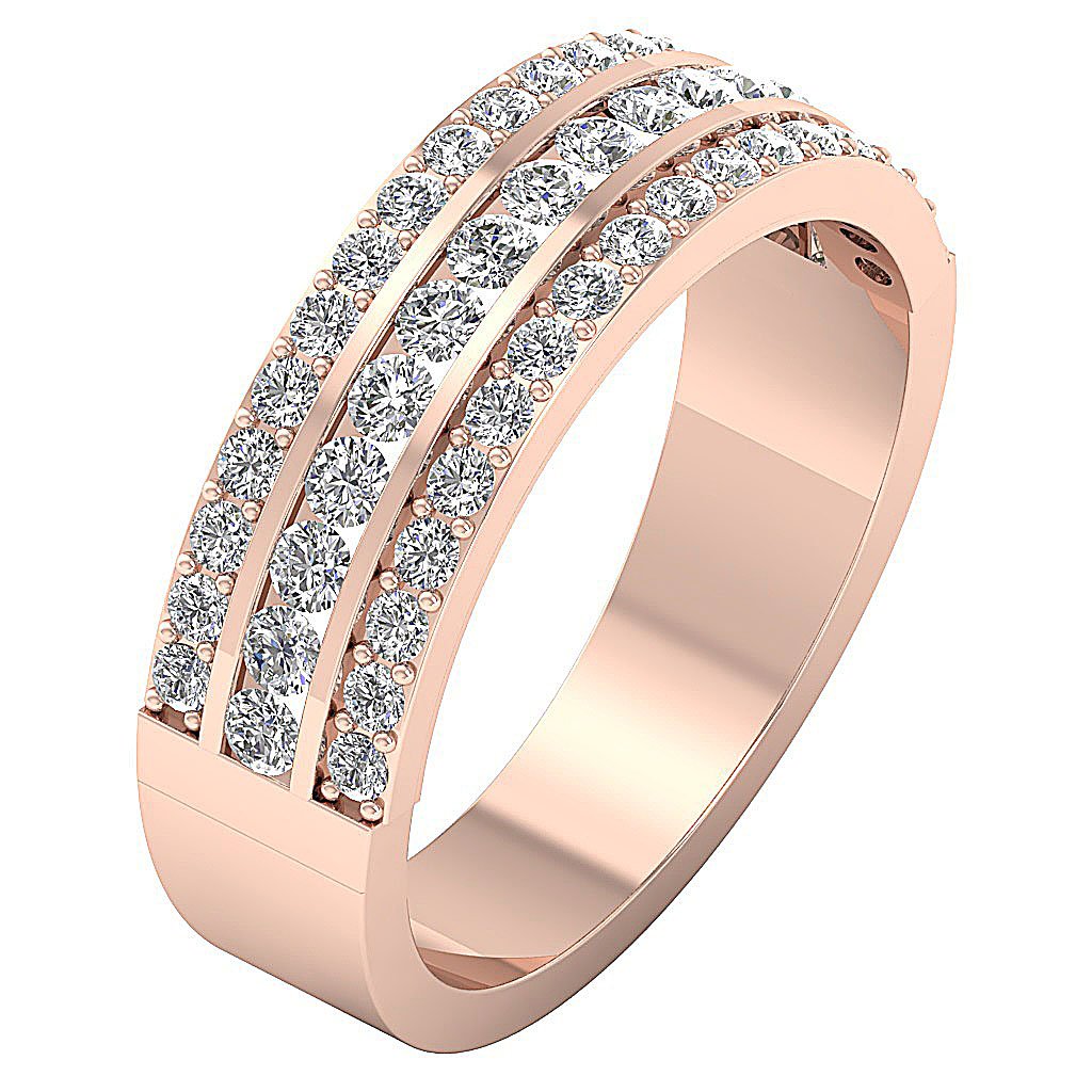 3 Row Wedding Ring I1 G 1.10 Ct Round Diamond Prong Set 14K Gold 6.30 MM