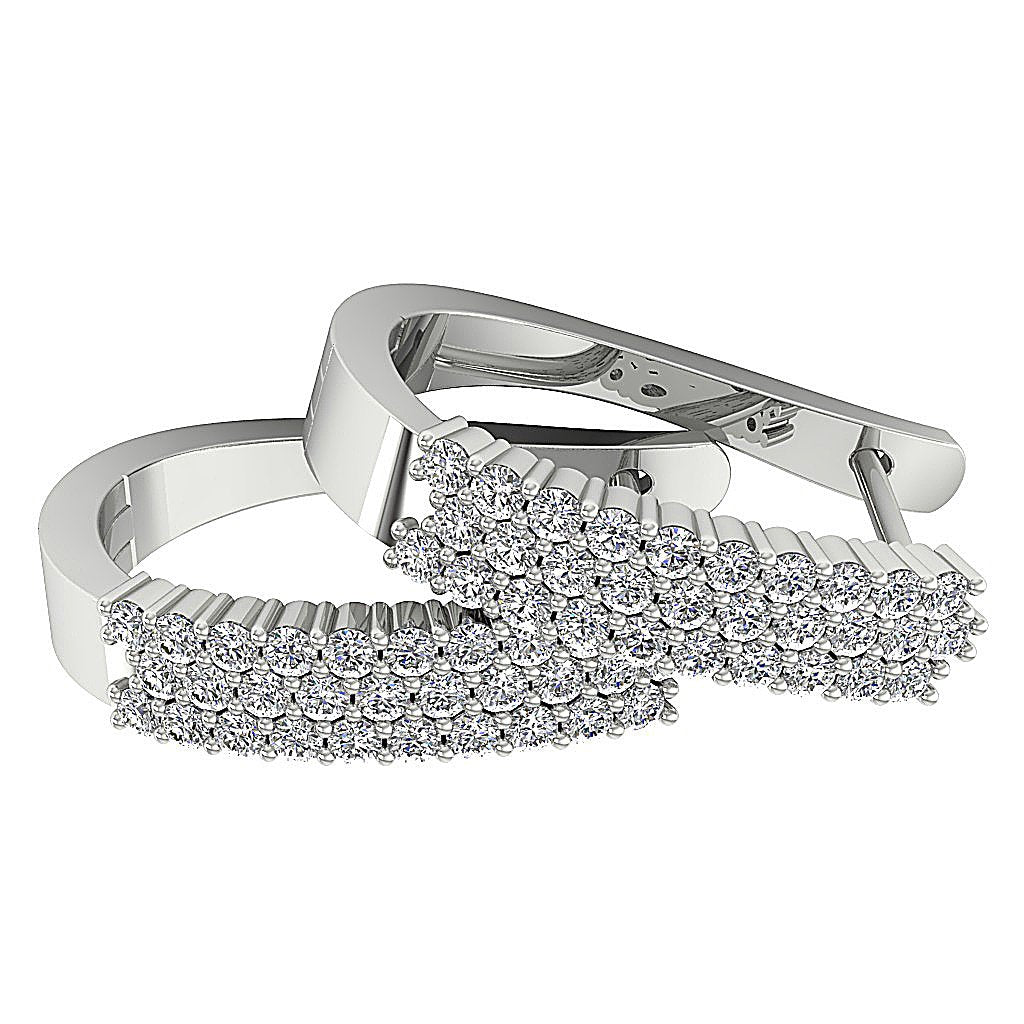Round Diamond Medium Hoop Anniversary Earrings SI1/I1 G 0.60 Ct 18k/14k White Gold Prong Set
