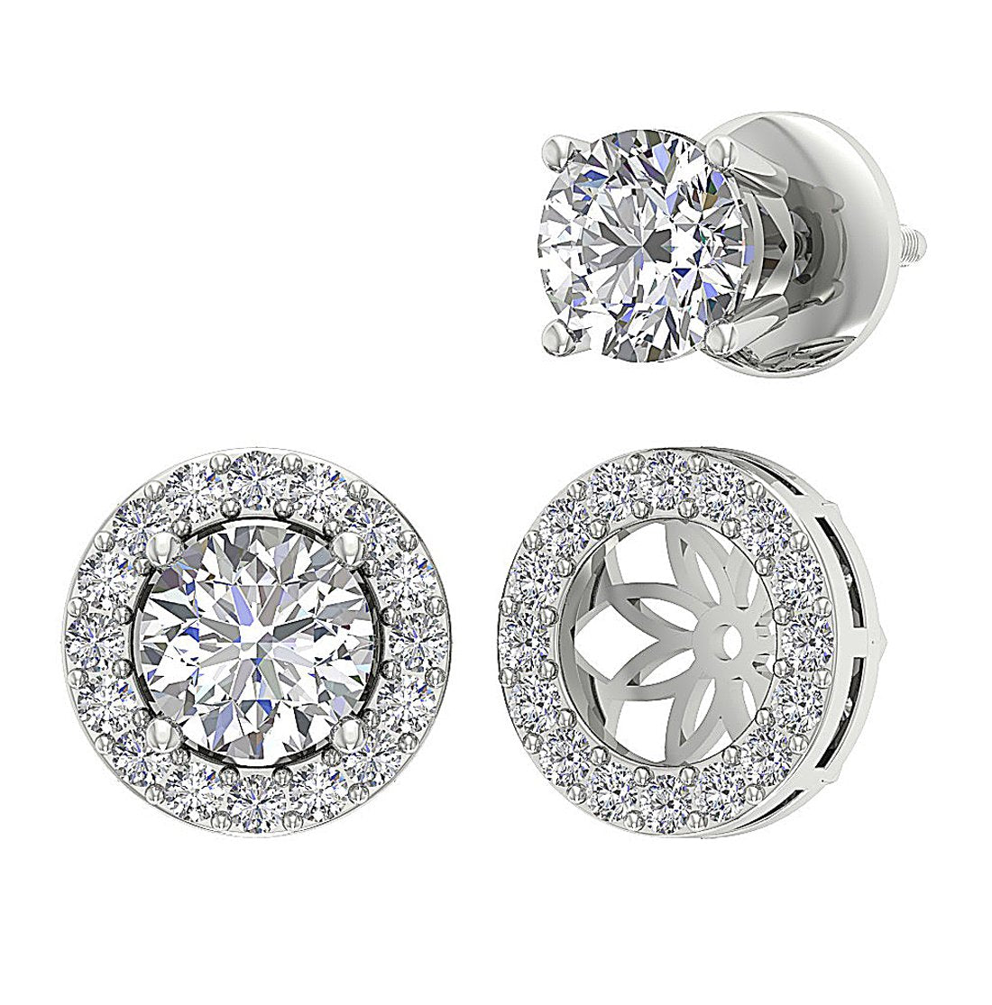 14k Solid Gold Genuine Diamonds I1 G 2.11 Ct Removable Jacket Studs Earrings Set
