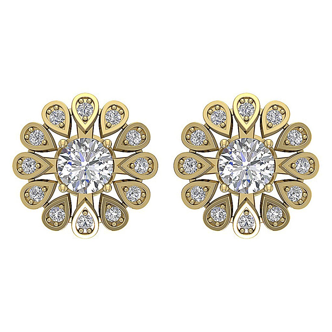 I1 G 2.10 Ct Natural Diamond 14k Solid Gold Removable Jacket Studs Earrings Set