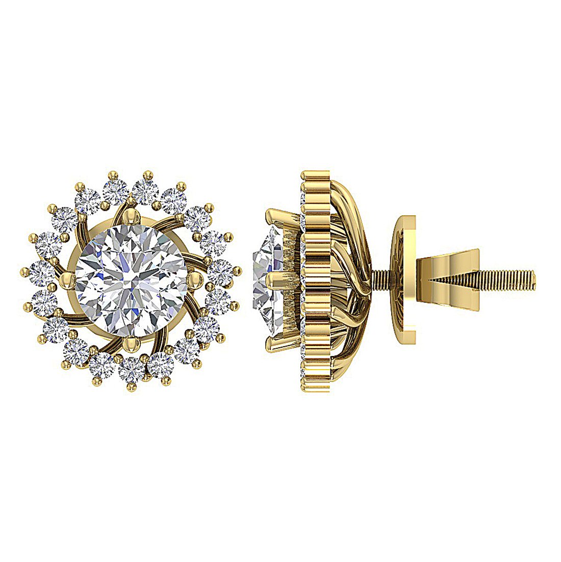 Removable Jacket Studs Earrings Set 14k Solid Gold Round Diamond I1 G 2.10 Ct