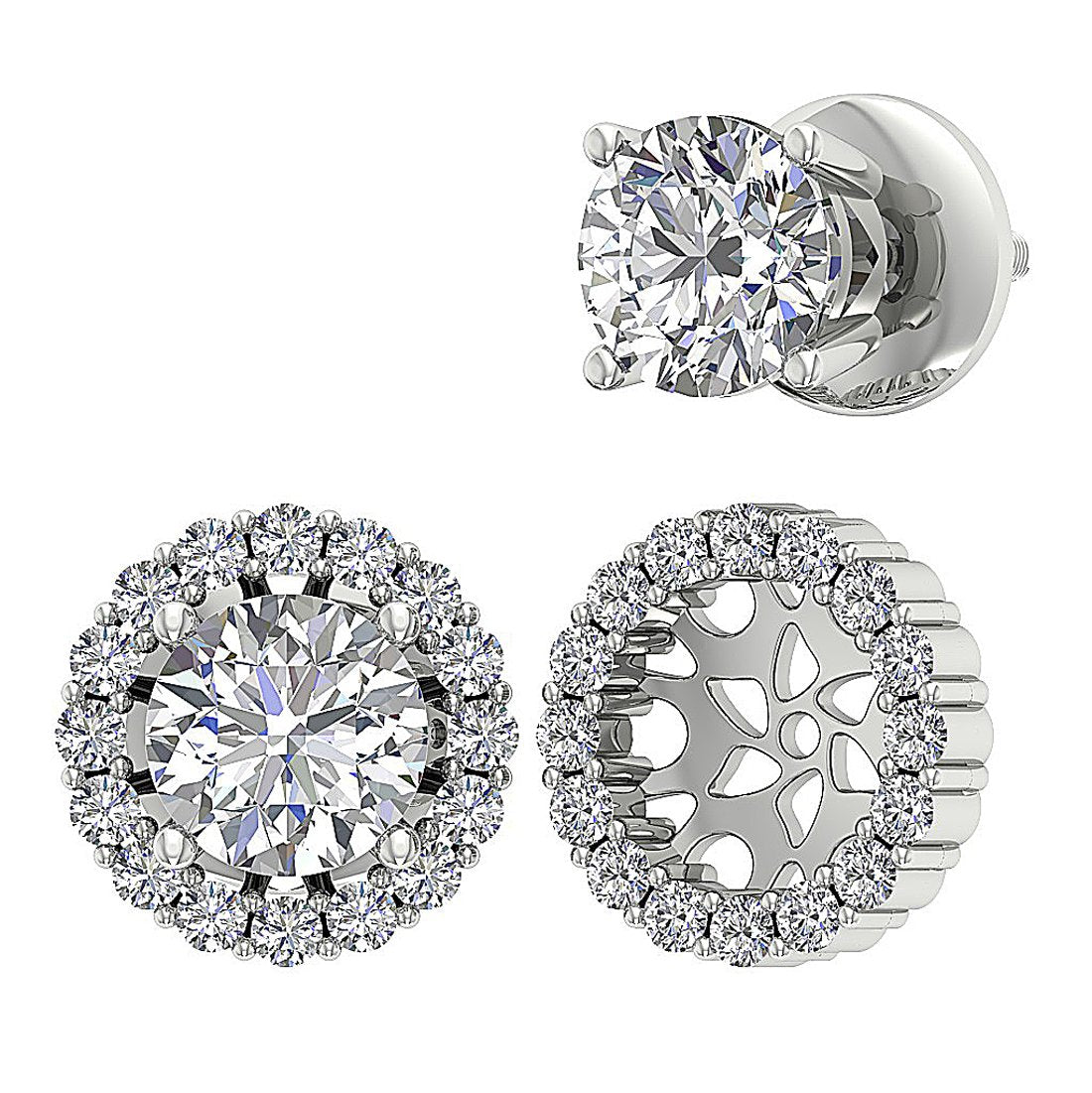 I1 G 2.11 Ct Natural Diamonds 14k Solid Gold Removable Jacket Studs Earrings Set