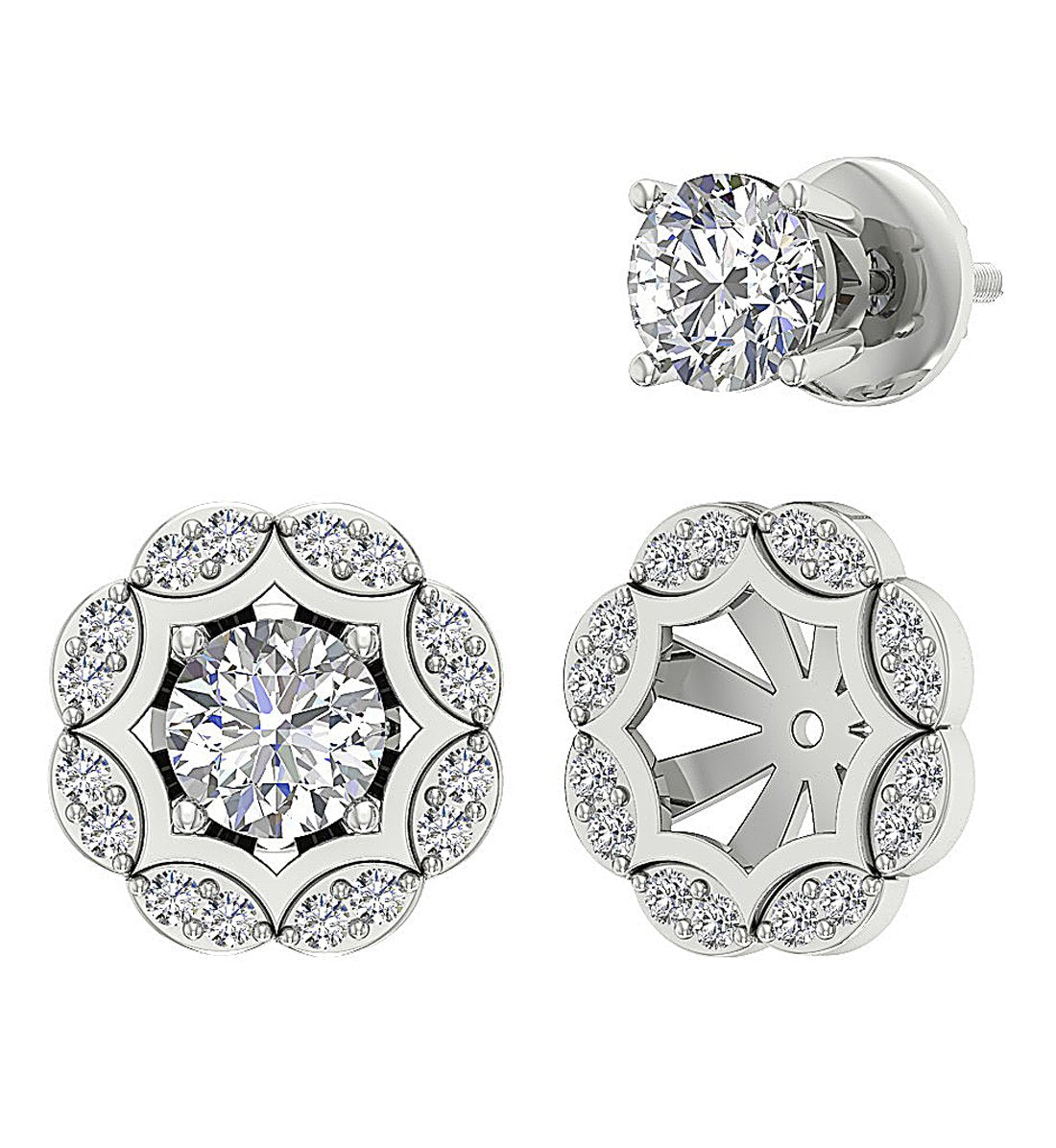 I1 G 2.11 Ct Natural Diamonds 14k Solid Gold Removable Jacket Studs Earrings Set