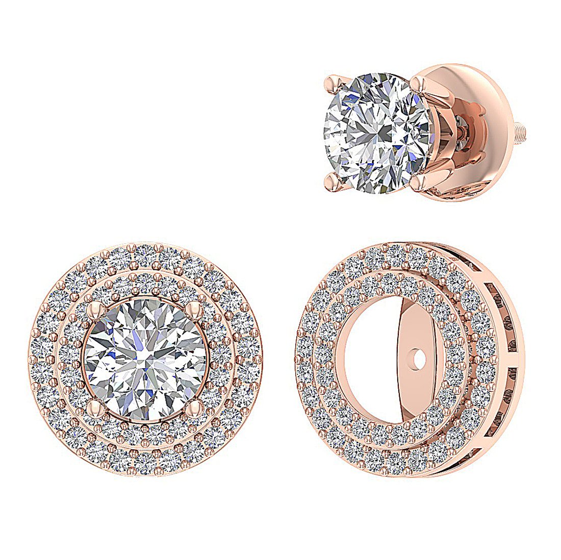 I1 G 2.11 Ct Natural Diamonds 14k Solid Gold Removable Jacket Studs Earrings Set