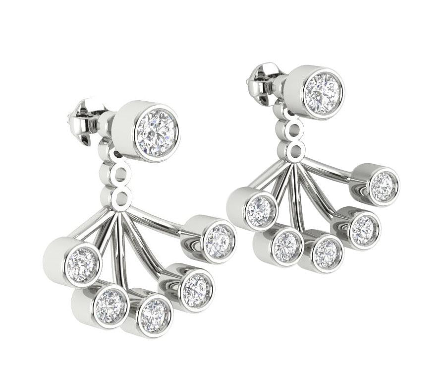 14k/18k Solid Gold Round Diamonds I1 G 0.95 Ct Removable Jacket Studs Earrings Bezel Set 14.37MM