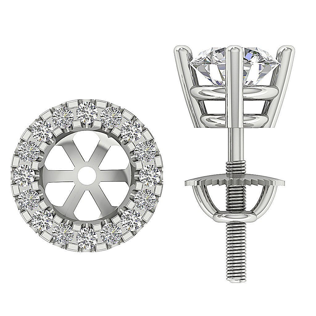 14k/18k Solid Gold Round Diamond SI1 G 1.30Ct Removable Jacket Halo Solitaire Stud Earring Prong Set