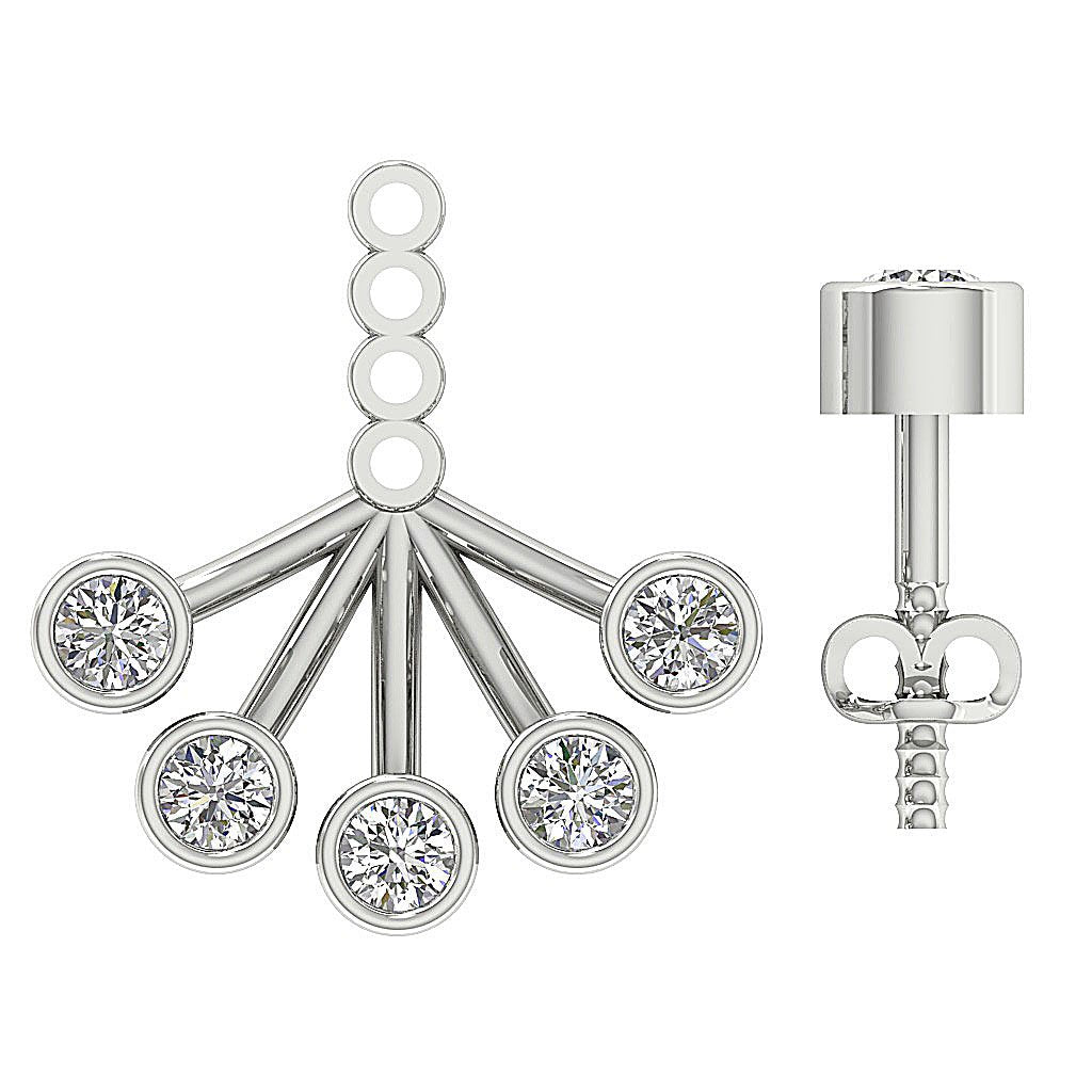 14k/18k Solid Gold Round Diamonds I1 G 0.95 Ct Removable Jacket Studs Earrings Bezel Set 14.37MM
