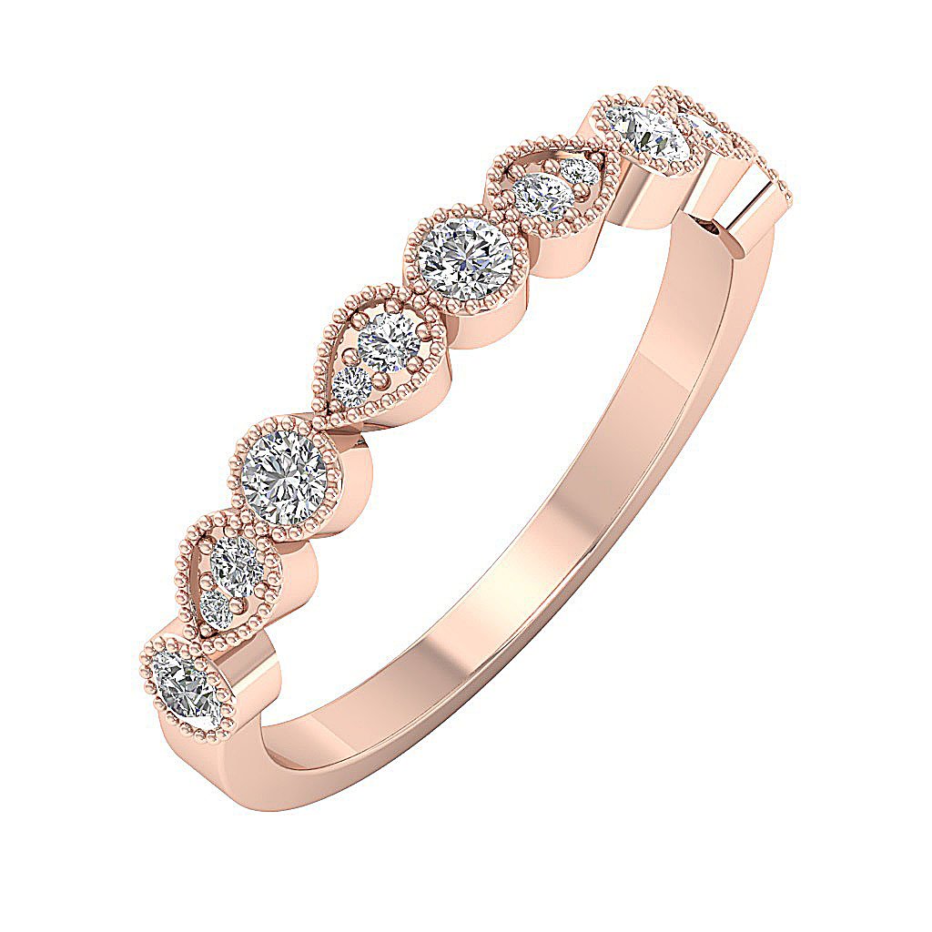 Wedding 14K Solid Gold Milgrain Prong Set Ring SI1 G 0.50 Ct Genuine Diamond 3.45MM